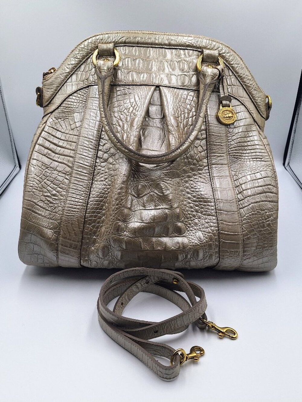 Rare Vintage Brahmin Louise Champagne Croc Embossed Leather Satchel Stunning!
